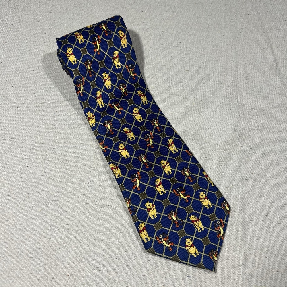Disney Pooh Mens Neck Tie Winnie the Pooh Tigger Geometric Print Blue‎ 59x3.75
